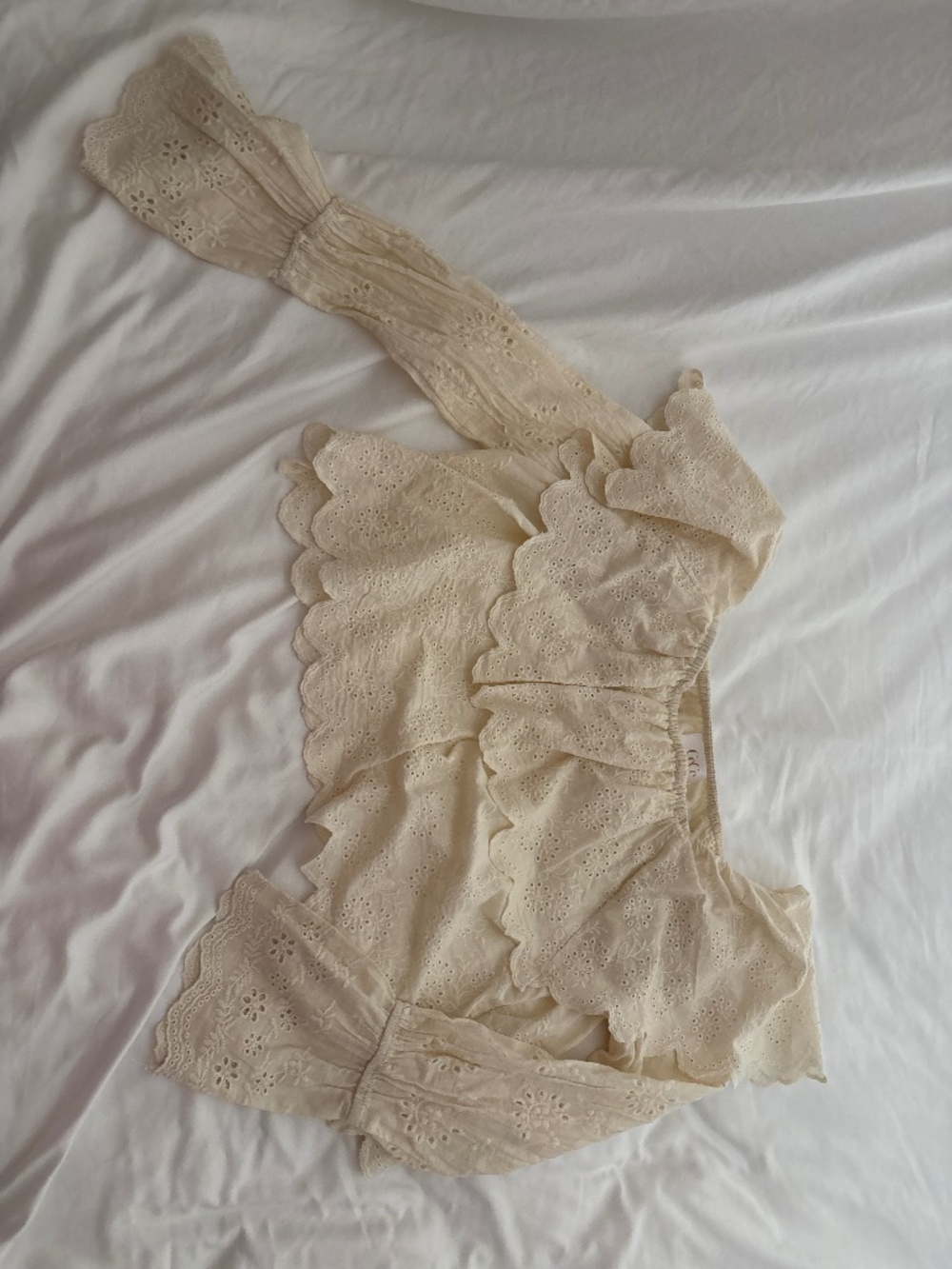 cream eyelet cotton dropped shoulder top